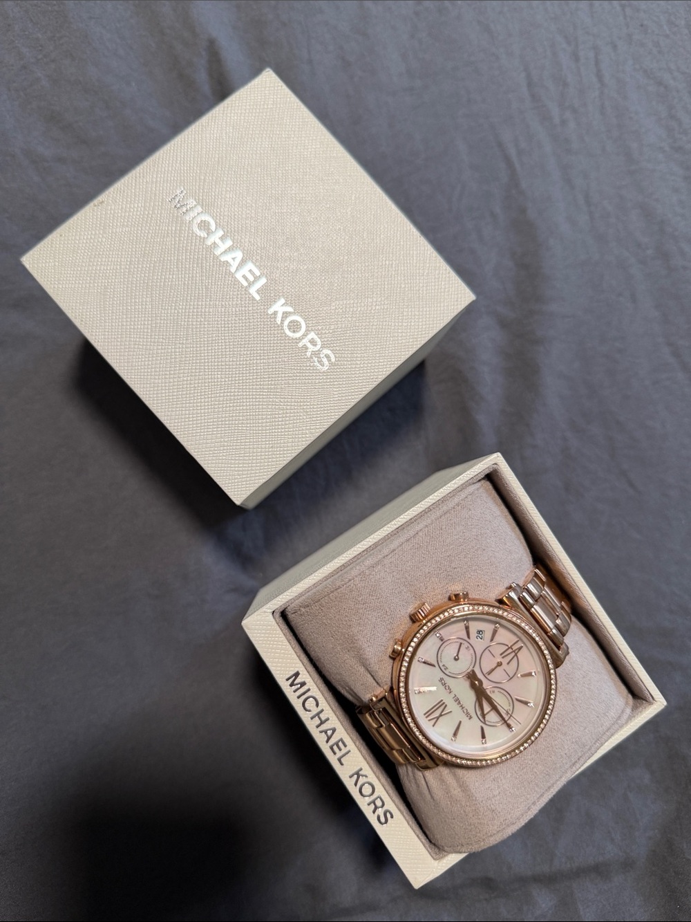 Michael Kors Rose Gold-Tone Chronograph Watch with Pink Dial